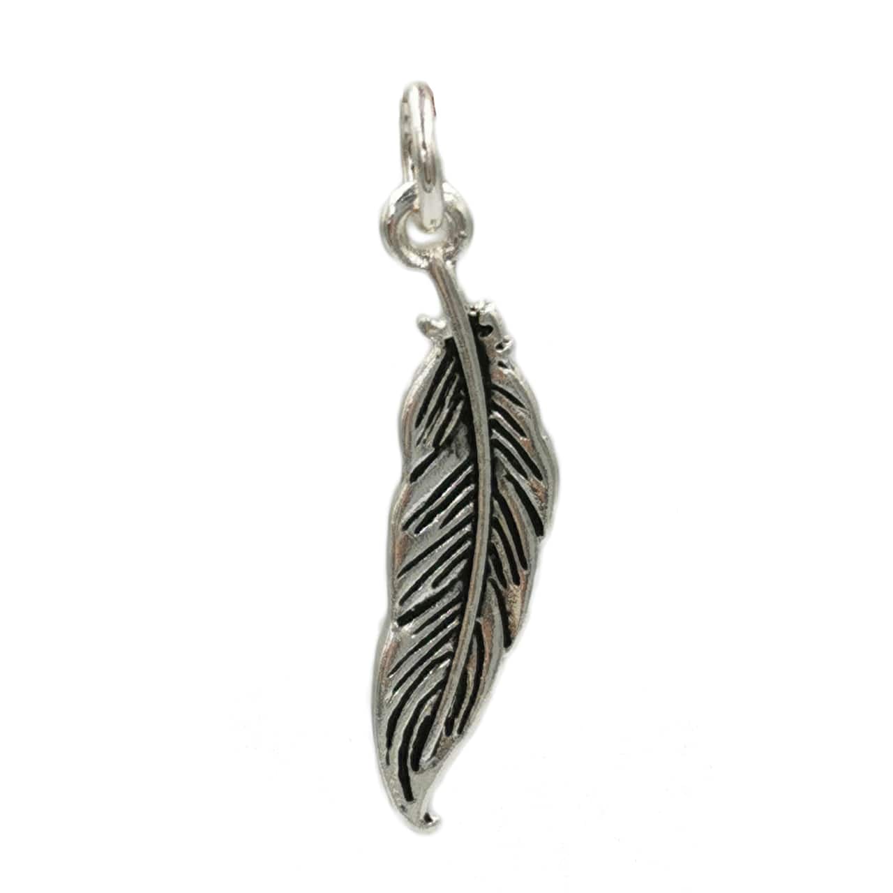 12 Pack: Charmalong™ Antique Silver Feather Charm by Bead Landing™